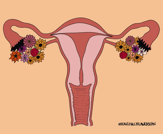 What I learned about the mind-body connection - Illustration of Female Reproductive Anatomy with Flowers as Ovaries