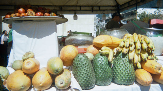 yummt tropical fruit at an outside fruit stand