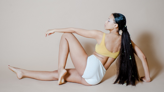 Period Blood Color Wheel - Model in Yellow Bra and White Panties