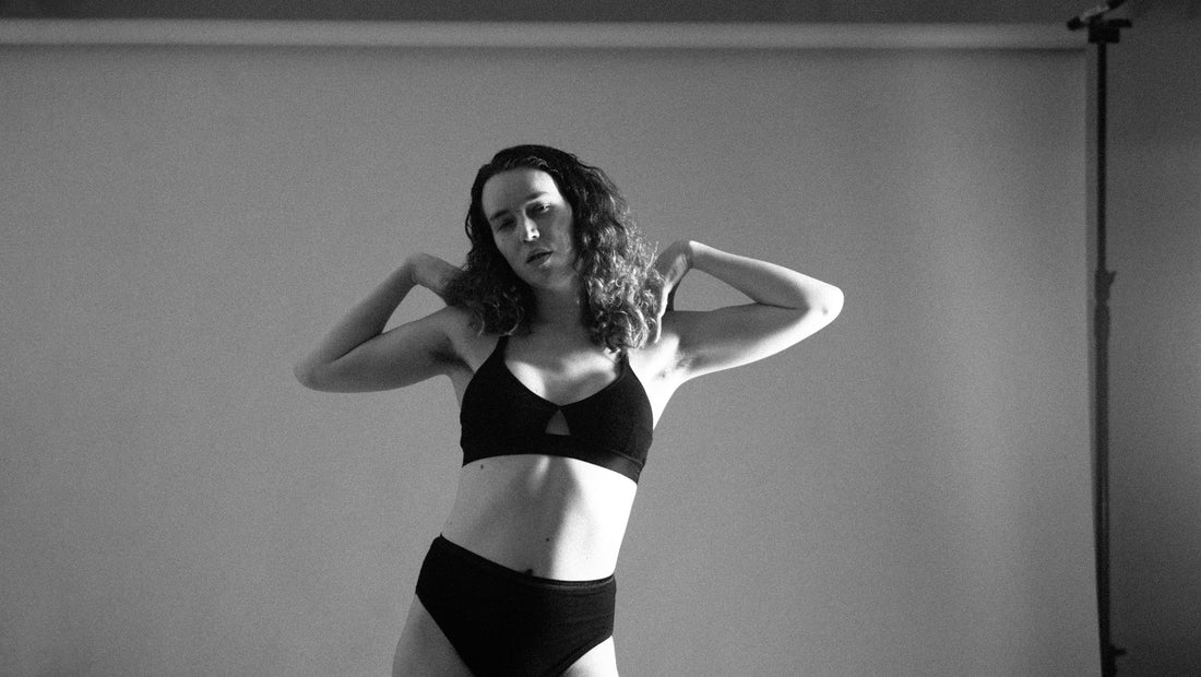 In Exploration of My Trans-femme Sexuality - Modeling in Black Underwear, Black and White Photo