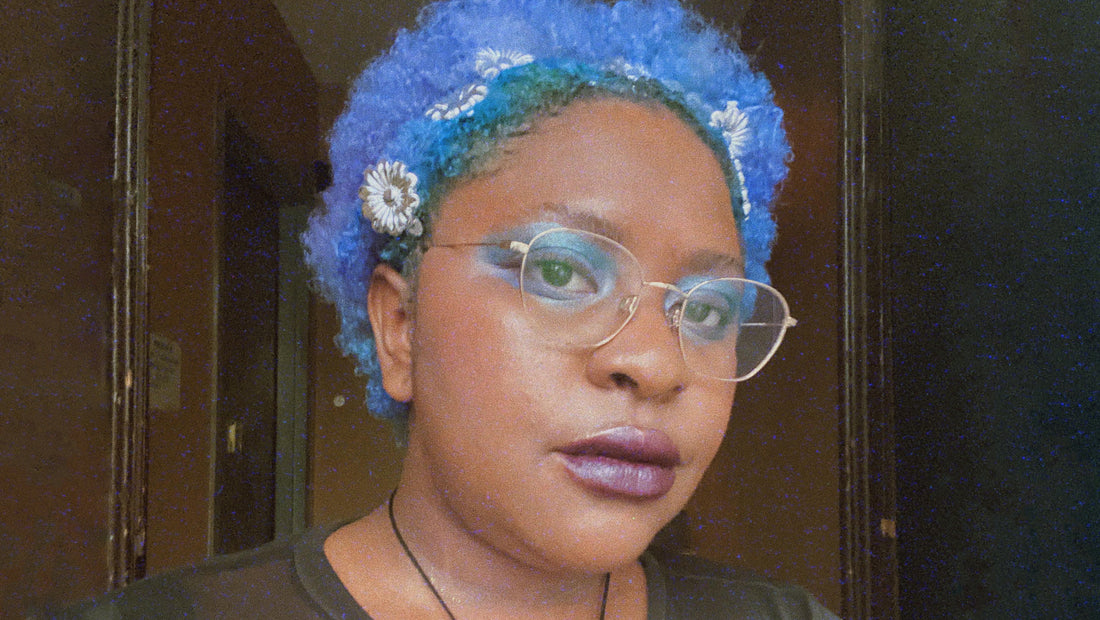 Black Masculinity, From a Trans Masc Black Baddie - Portrait of Caroline Colvin with Blue Hair