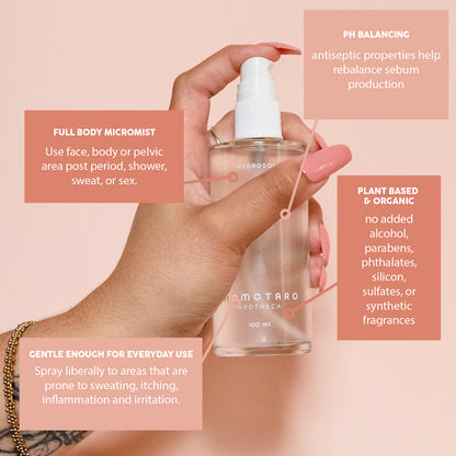 Hand Spraying our pH balancing Hydrosol