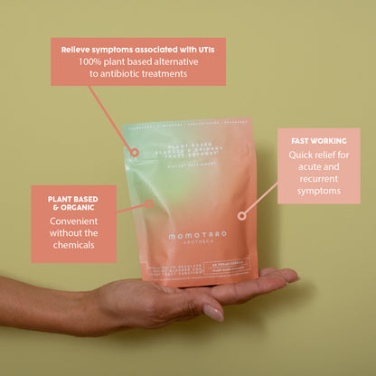 Plant Based and Organic Urinary Tract Supplement in hand.