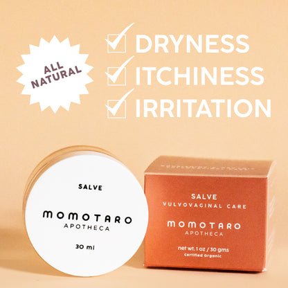 The Salve helps with dryness, itching, and irritation. Salve with box.