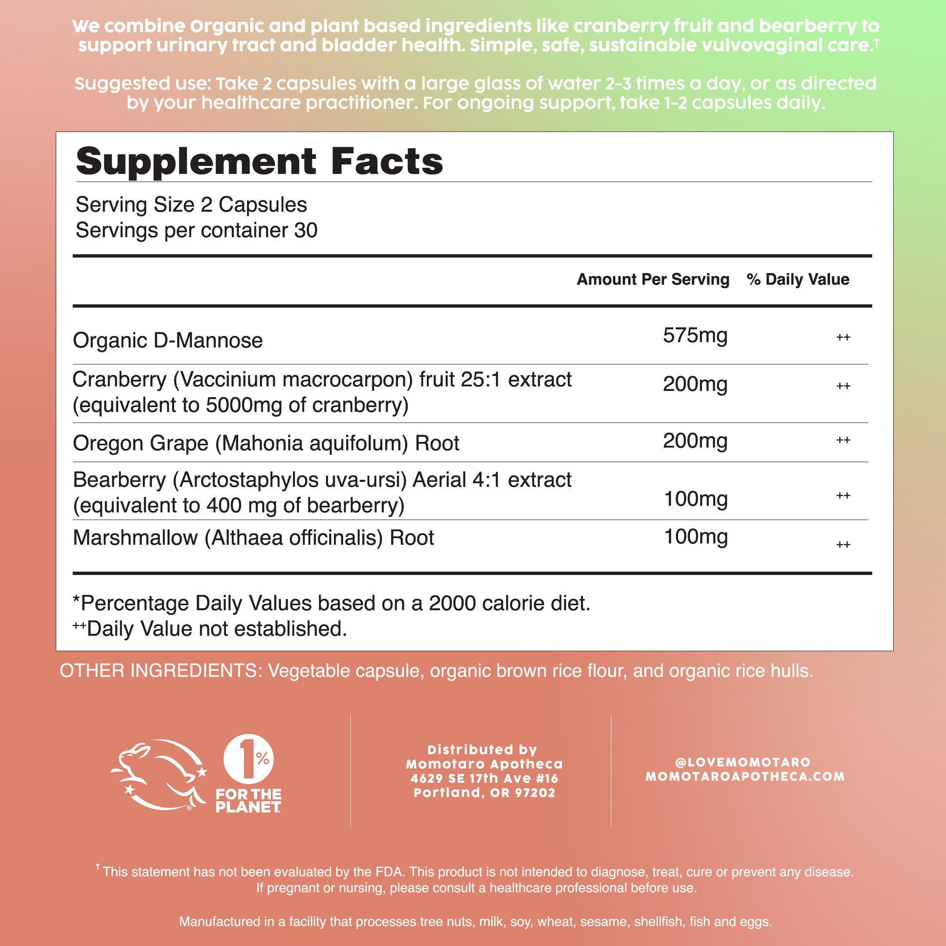 product ingredient label for supplement facts