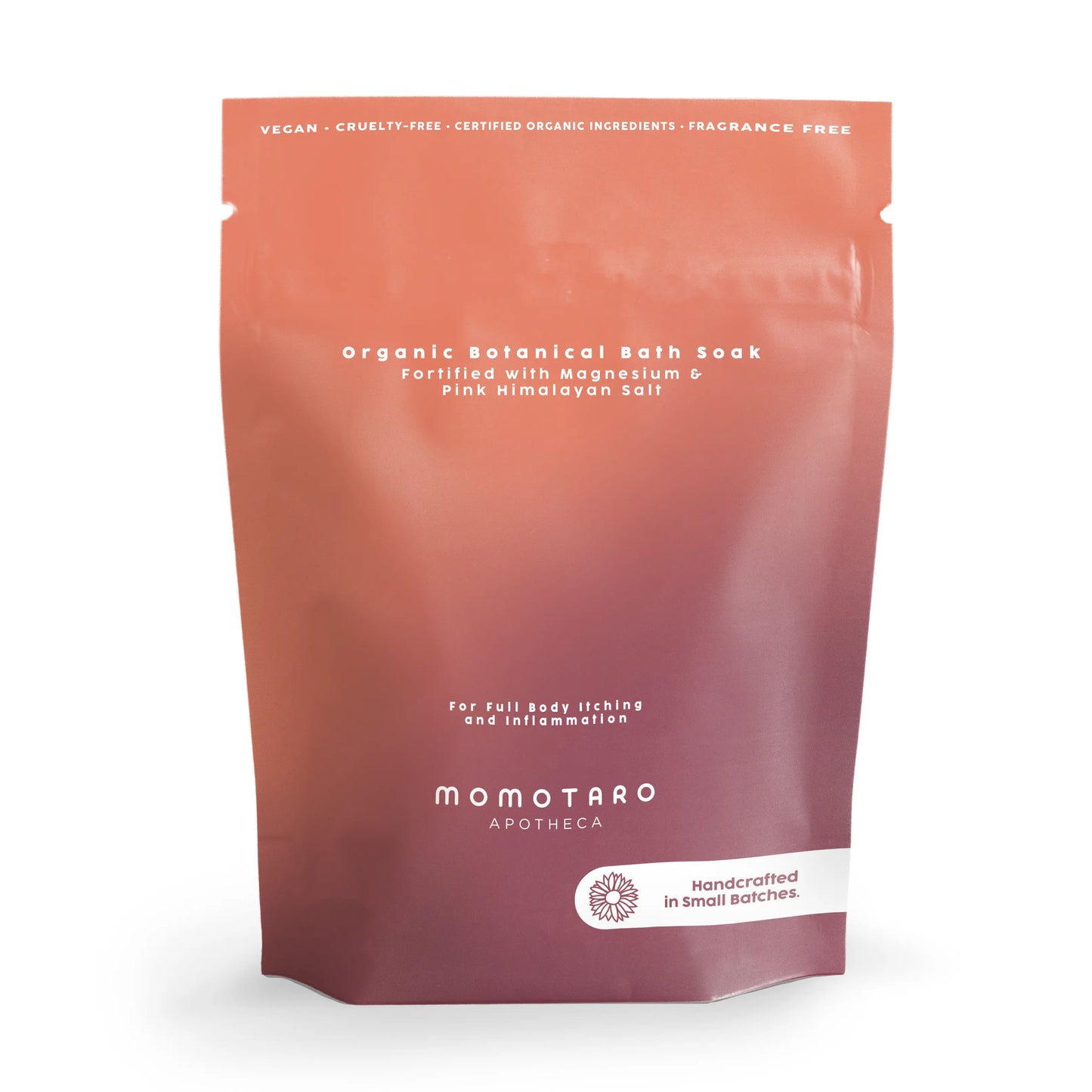 Momotaro Apotheca organic botanical bath soak packaging on a white background