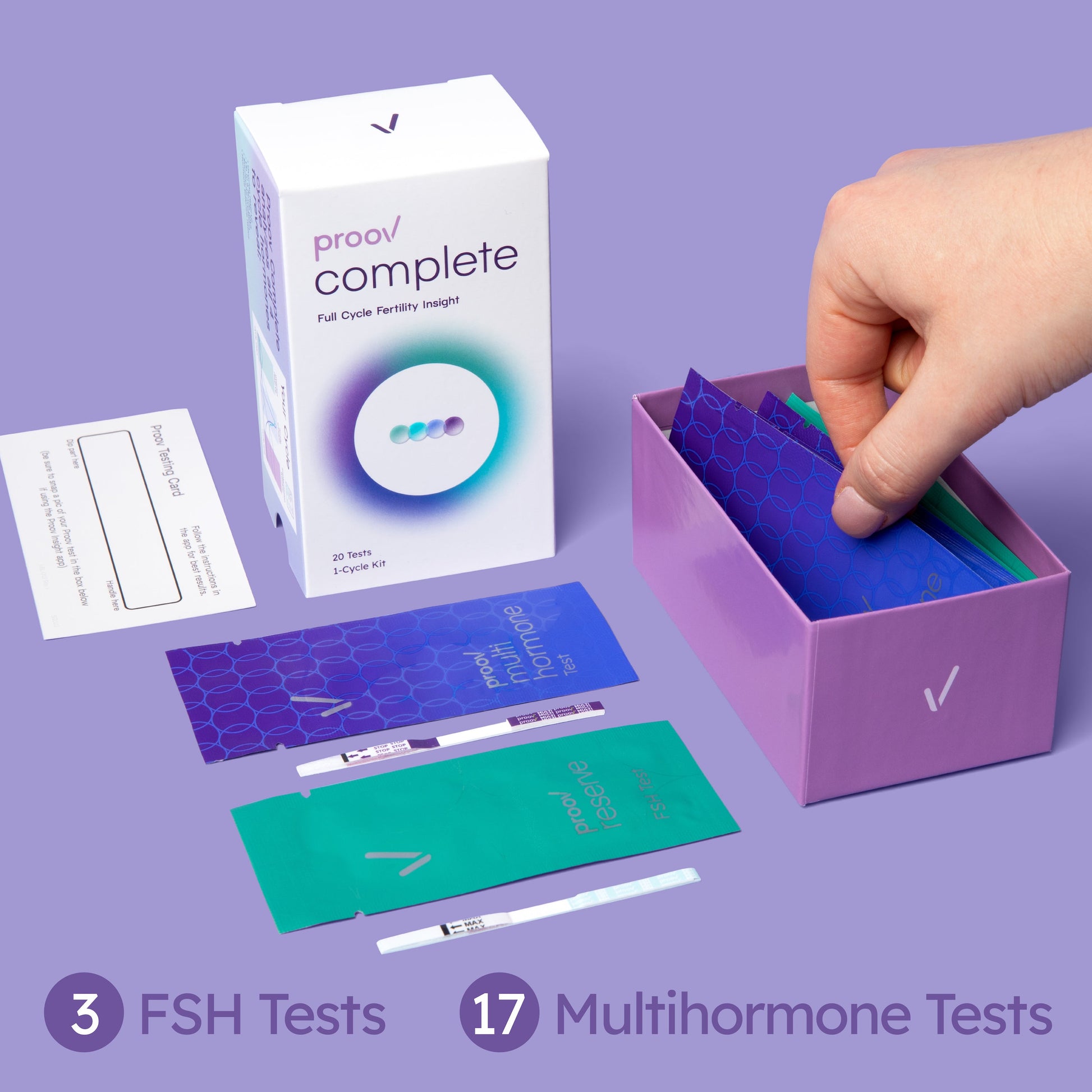 Proov Complete Fertility Insight Box open showing the tests.